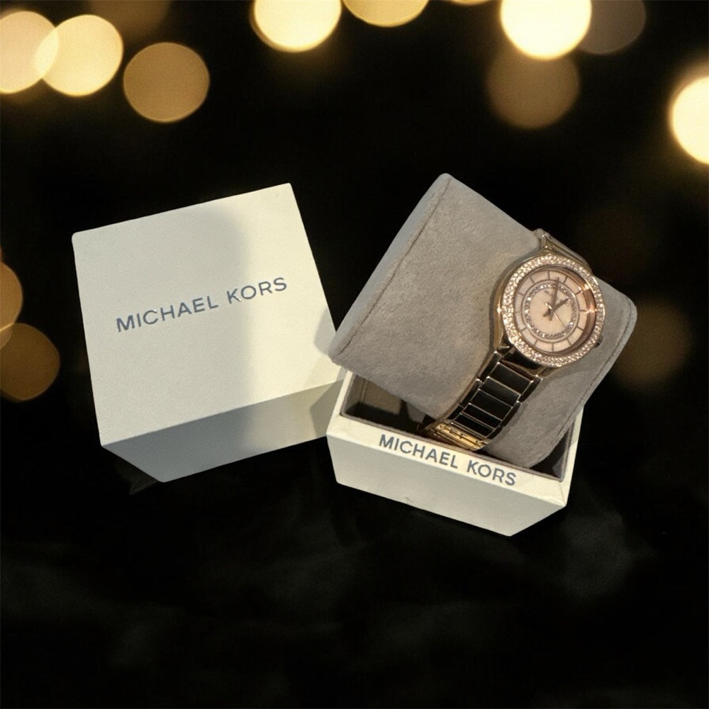Michael Kors Rose Gold Timepiece with Sparkling Accents 6” wrist aprox.